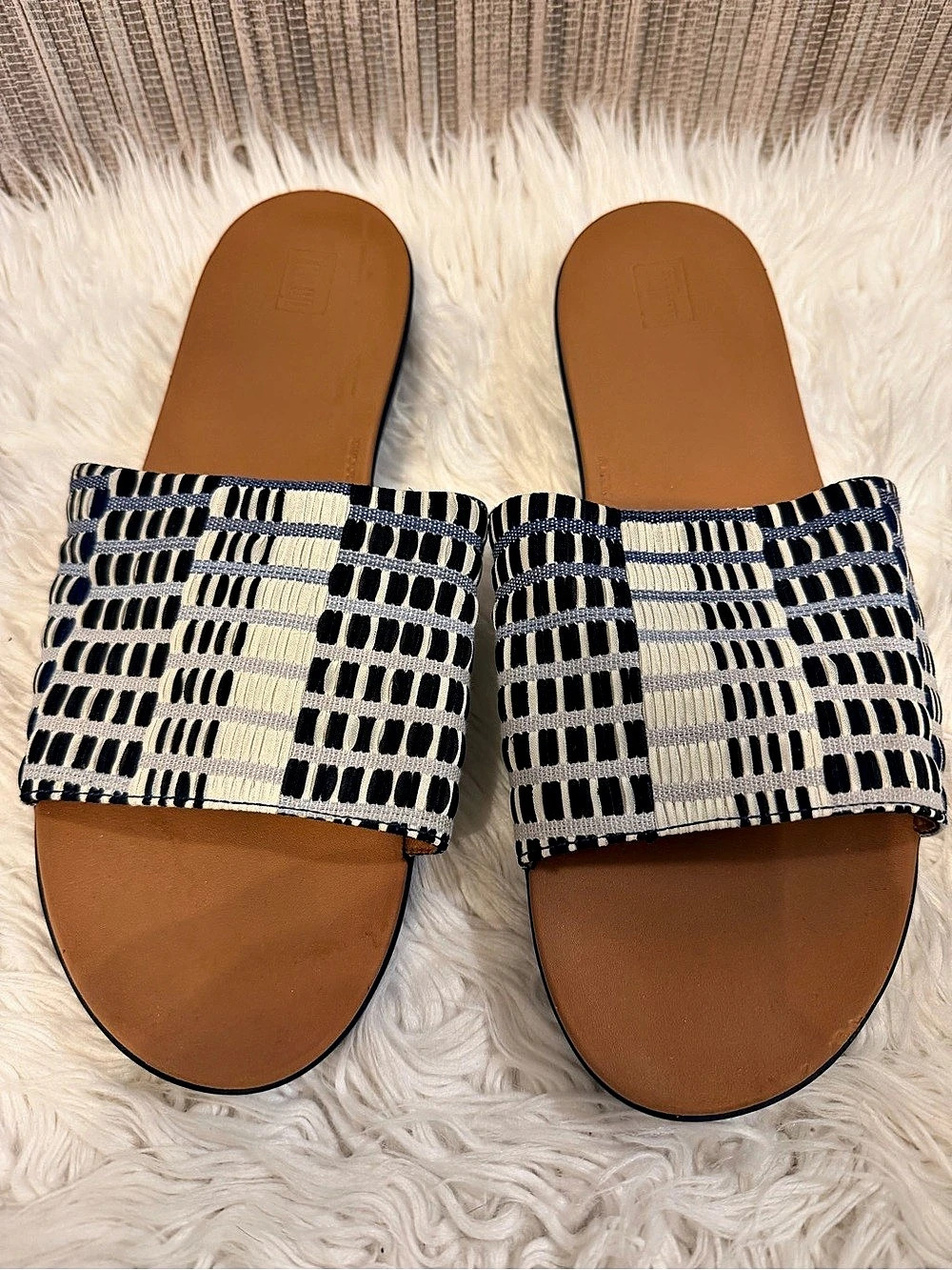 FitFlop Woven Slide Sandals Navy Ivory Blue Size 10